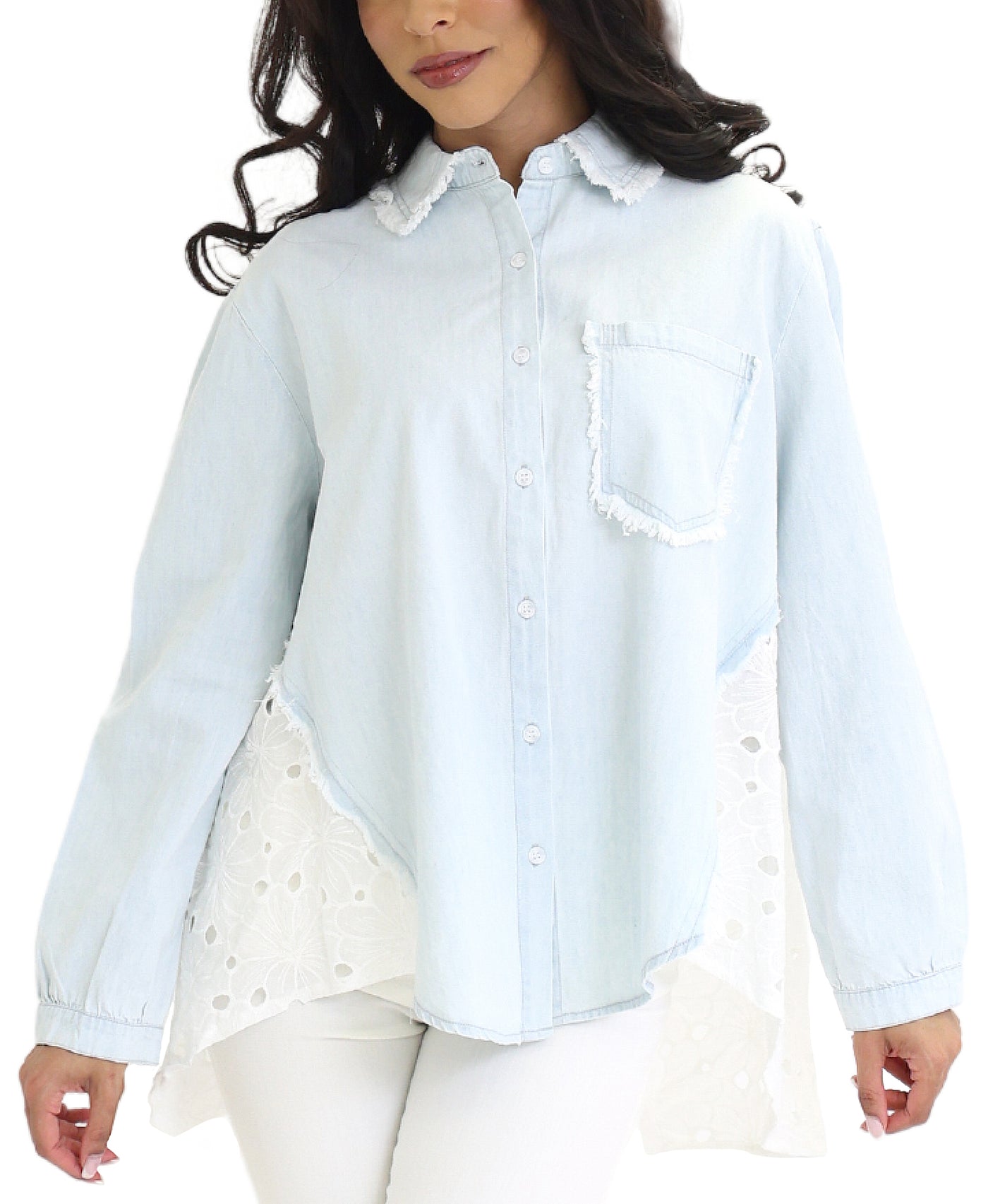 Denim Shirt w/ Eyelet Back view 1