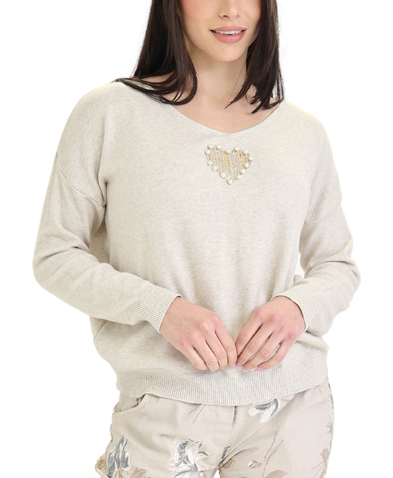 Knit Top w/ Metallic & Pearl Heart view 