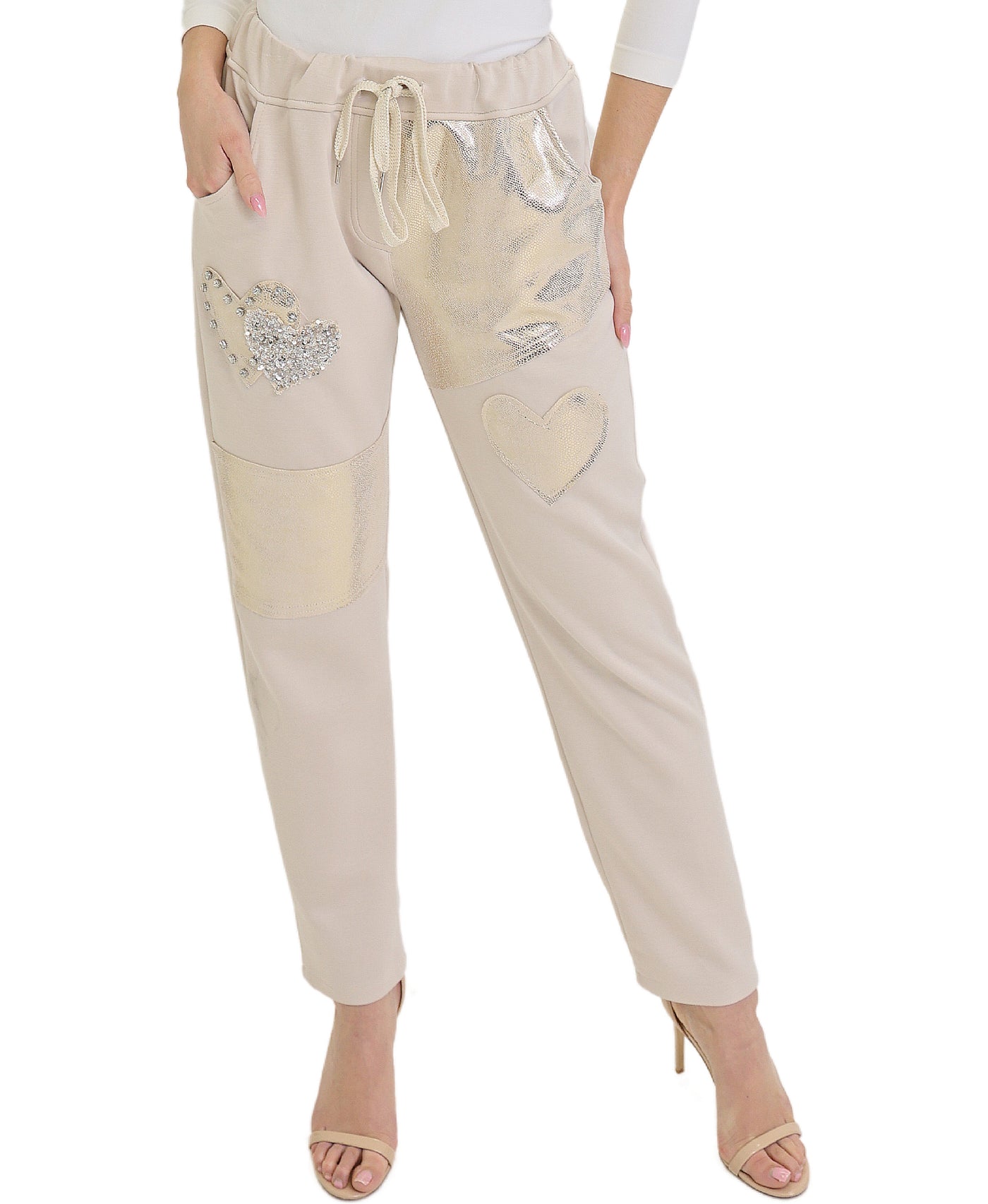 Sequin & Metallic Print Heart Pants view 1