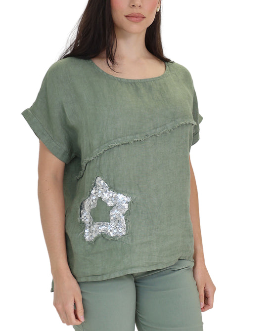 Linen Top w/ Sequin Star view 