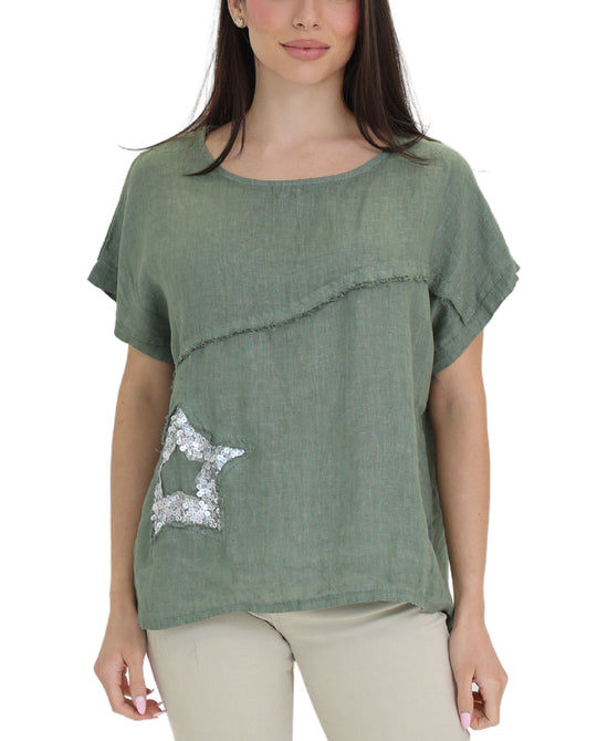Linen Top w/ Sequin Star view 