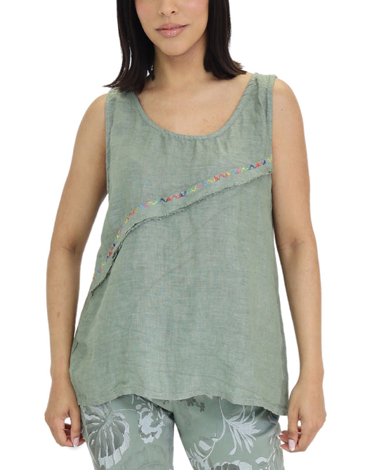 Linen Tank w/ Multicolor Stitch Detail view 
