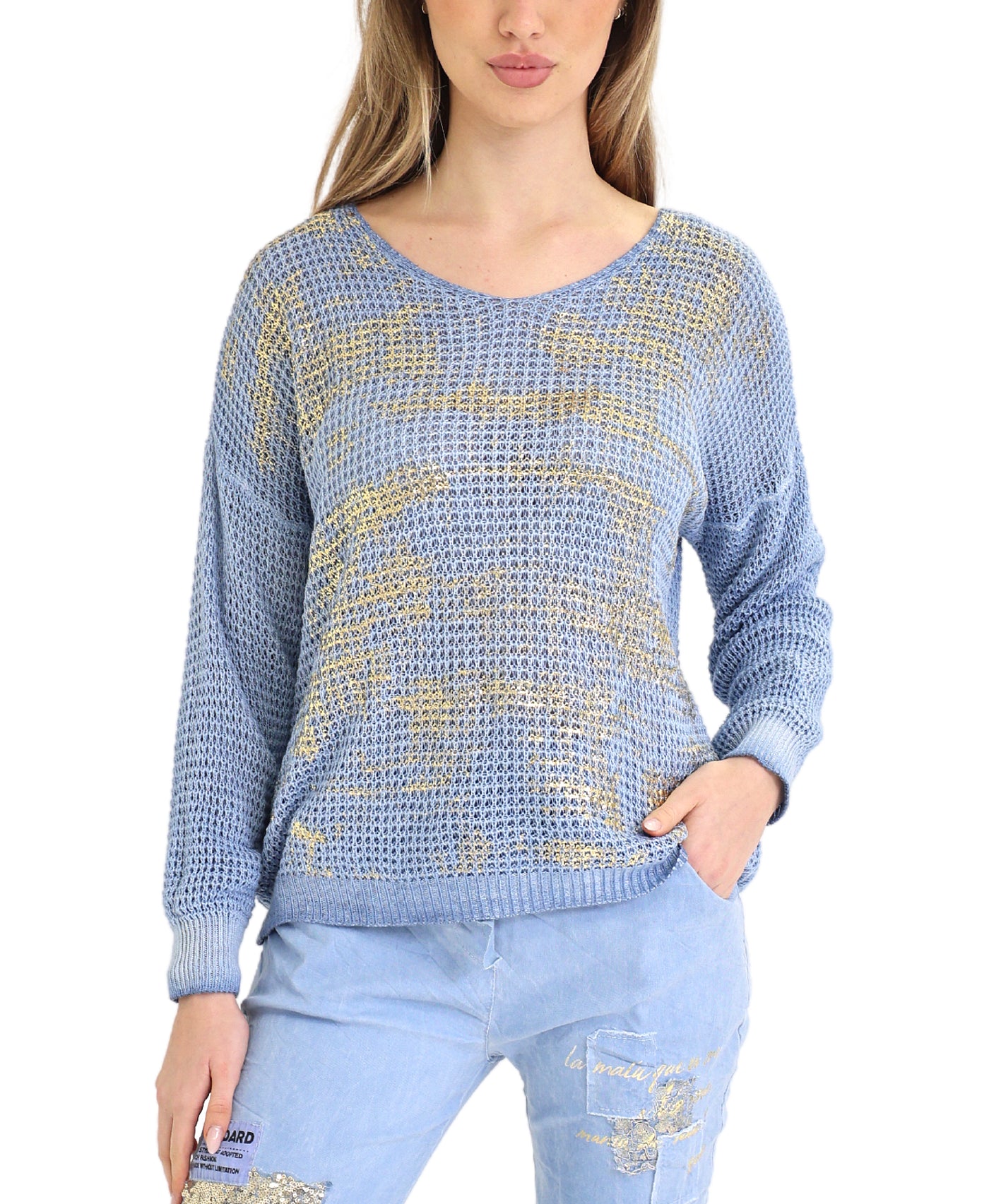 Crochet Knit Top w/ Metallic Detail view 1