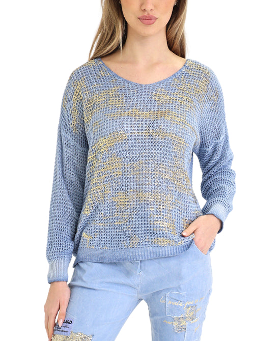 Crochet Knit Top w/ Metallic Detail view 