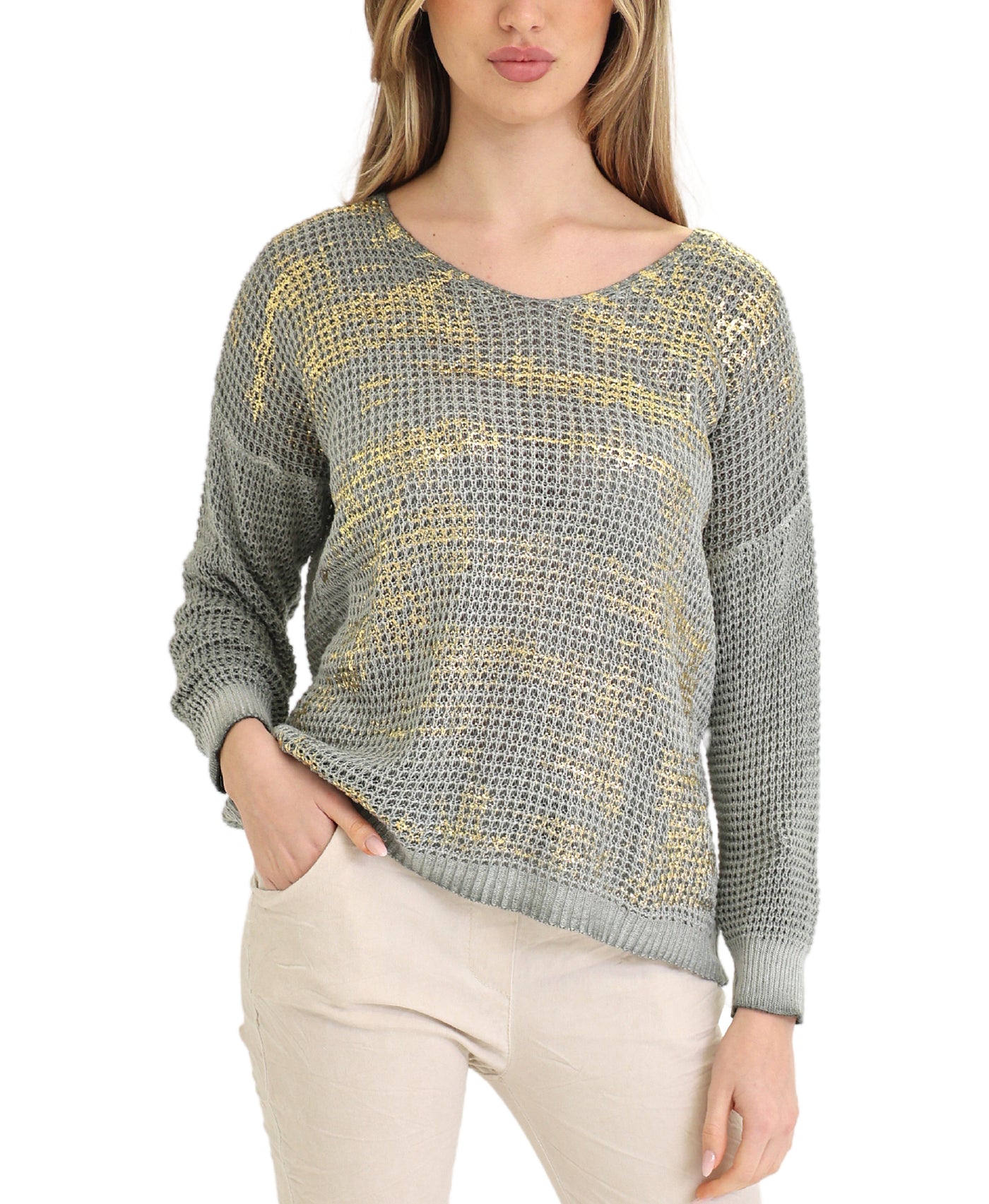 Crochet Knit Top w/ Metallic Detail view 1