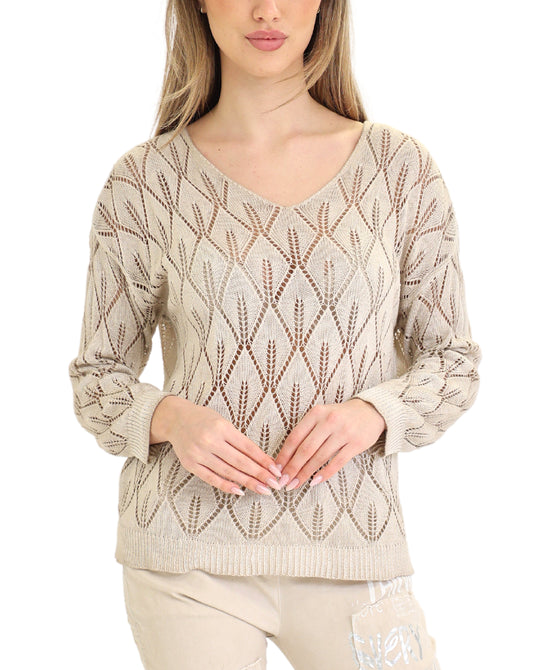 Knit Top w/ Open Weave Detail view 