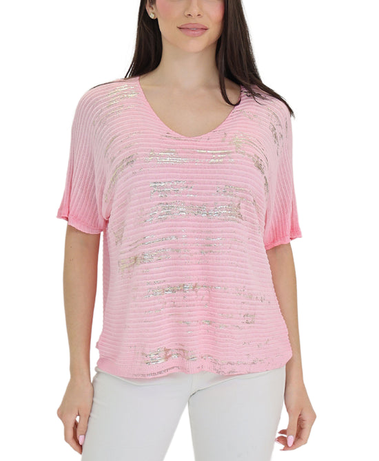 Ribbed Knit Top w/ Foil view 