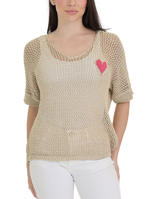 Metallic Crochet Top w/ Heart view 