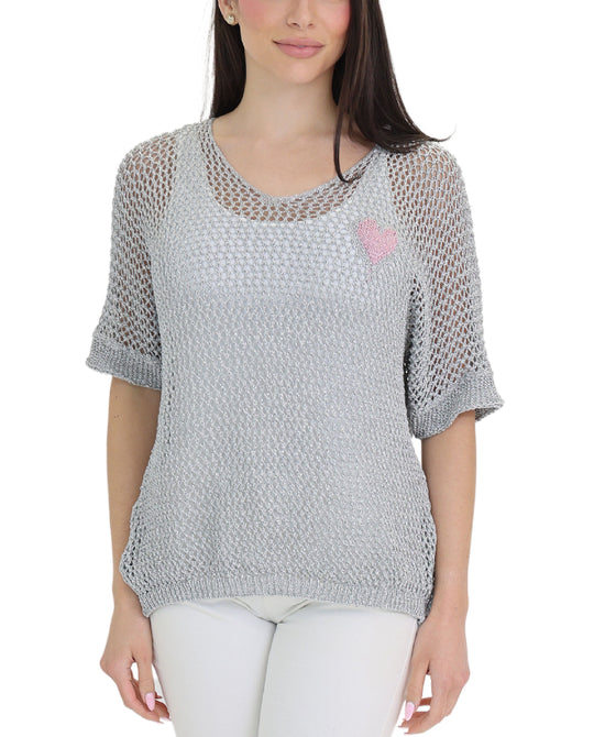Metallic Crochet Top w/ Heart view 