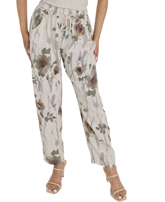 Linen Floral Print Pants view 