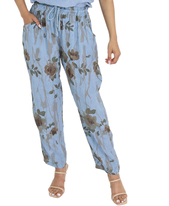 Linen Floral Print Pants view 