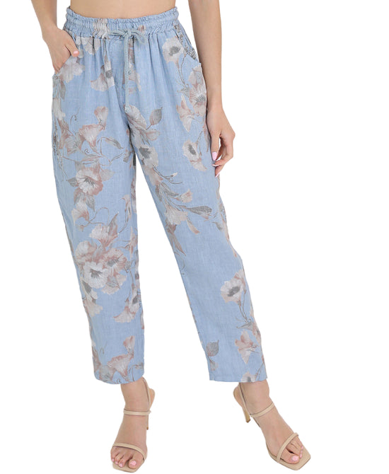 Linen Floral Print Pants view 