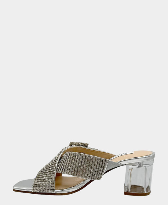 
Crystal Buckle Heeled Sandal in SILVER view 2
