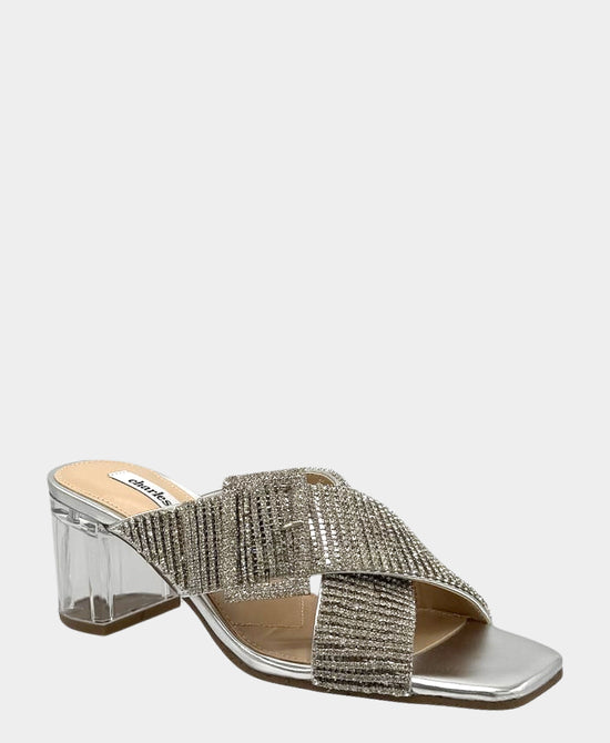 
Crystal Buckle Heeled Sandal in SILVER view 1