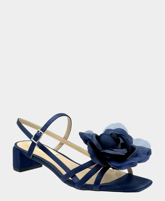 
Satin Rose Heeled Sandal in NAVY view 1