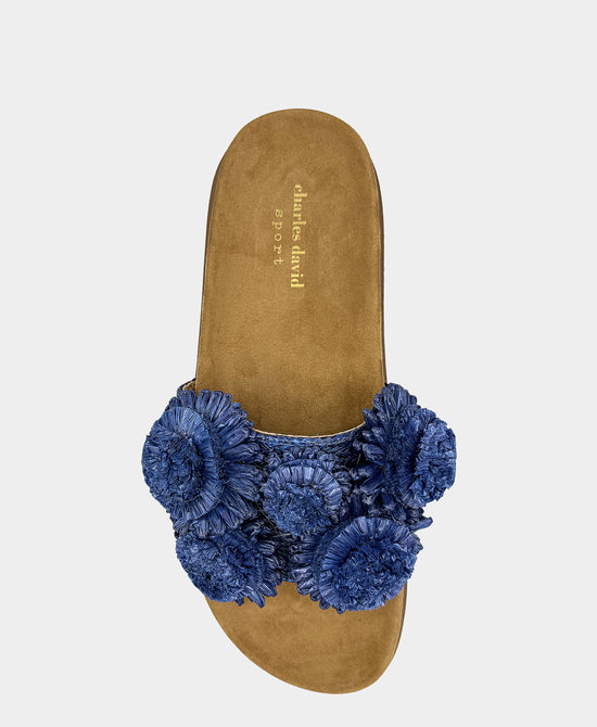
Raffia Woven Pom Slide in BLUE view 2