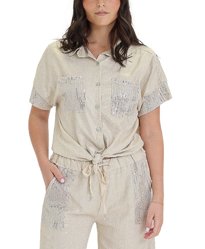 Hi-Lo Shimmer Shirt w/ Sequins image 1