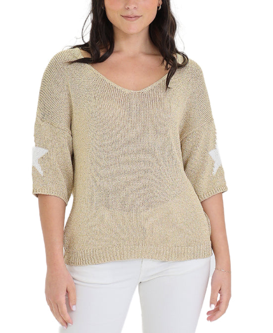 Shimmer Knit Top w/ Stars on Sleeves view 1