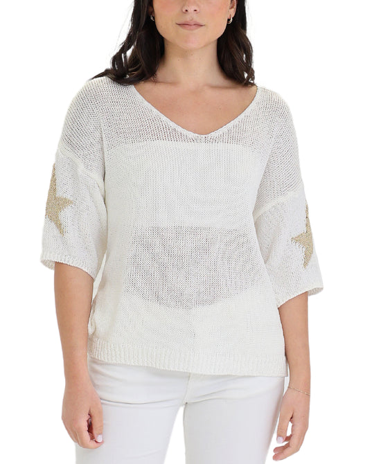 Shimmer Knit Top w/ Stars on Sleeves view 1