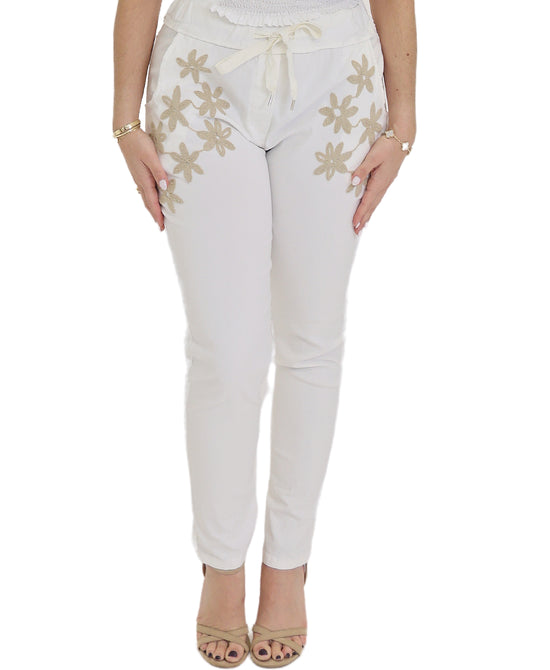 Pants w/ Embroidered Flowers view 1