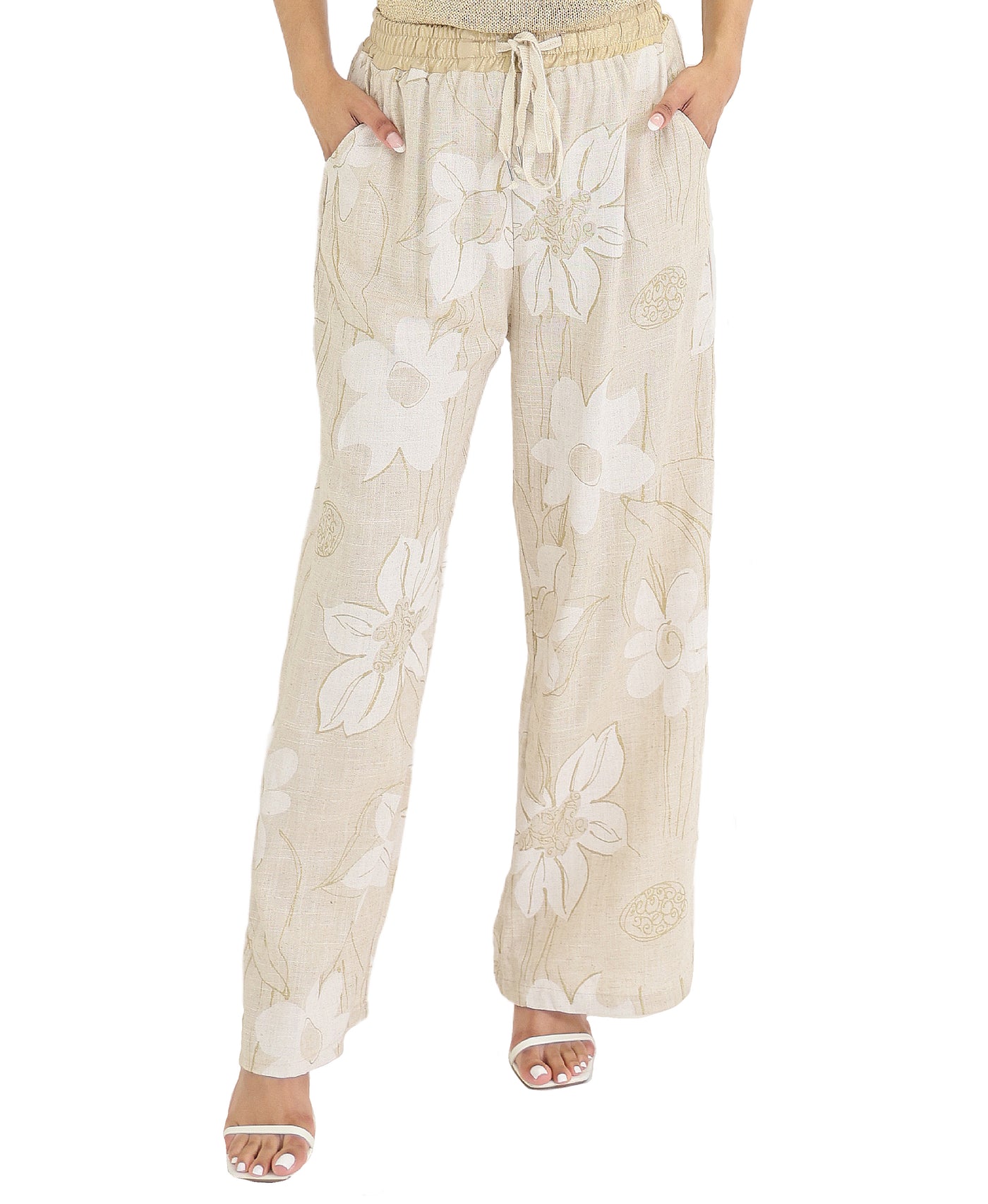 Shimmer Floral Linen Pants view 1