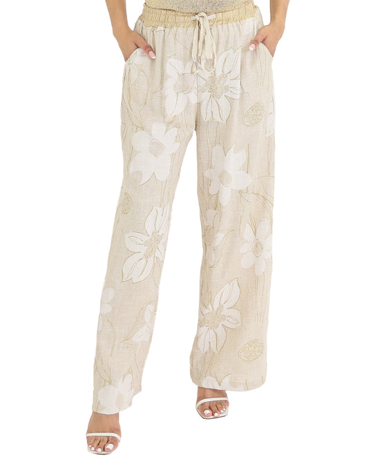 Shimmer Floral Linen Pants view 1