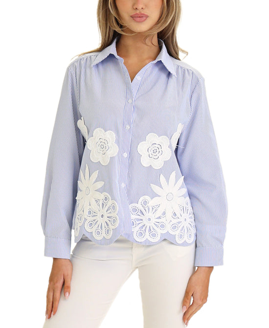 Stripe Shirt w/ Floral Appliques view 