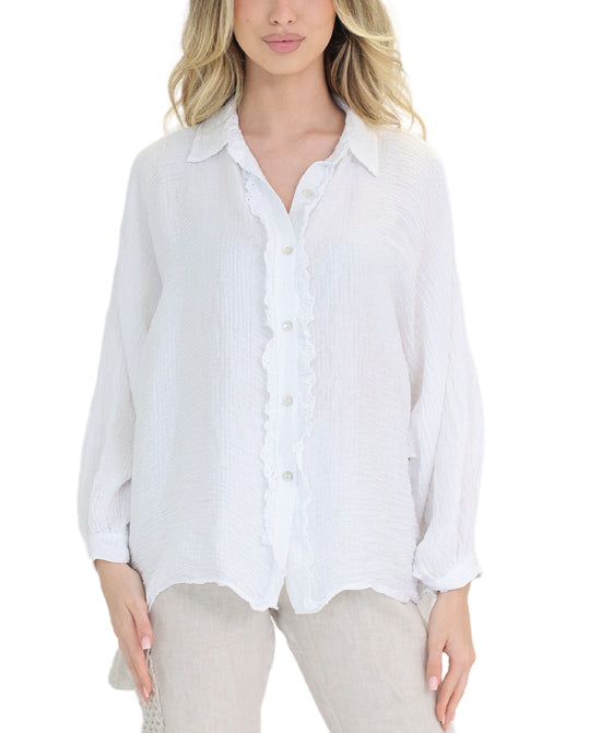 Cotton Shirt w/ Eyelet Trim view 