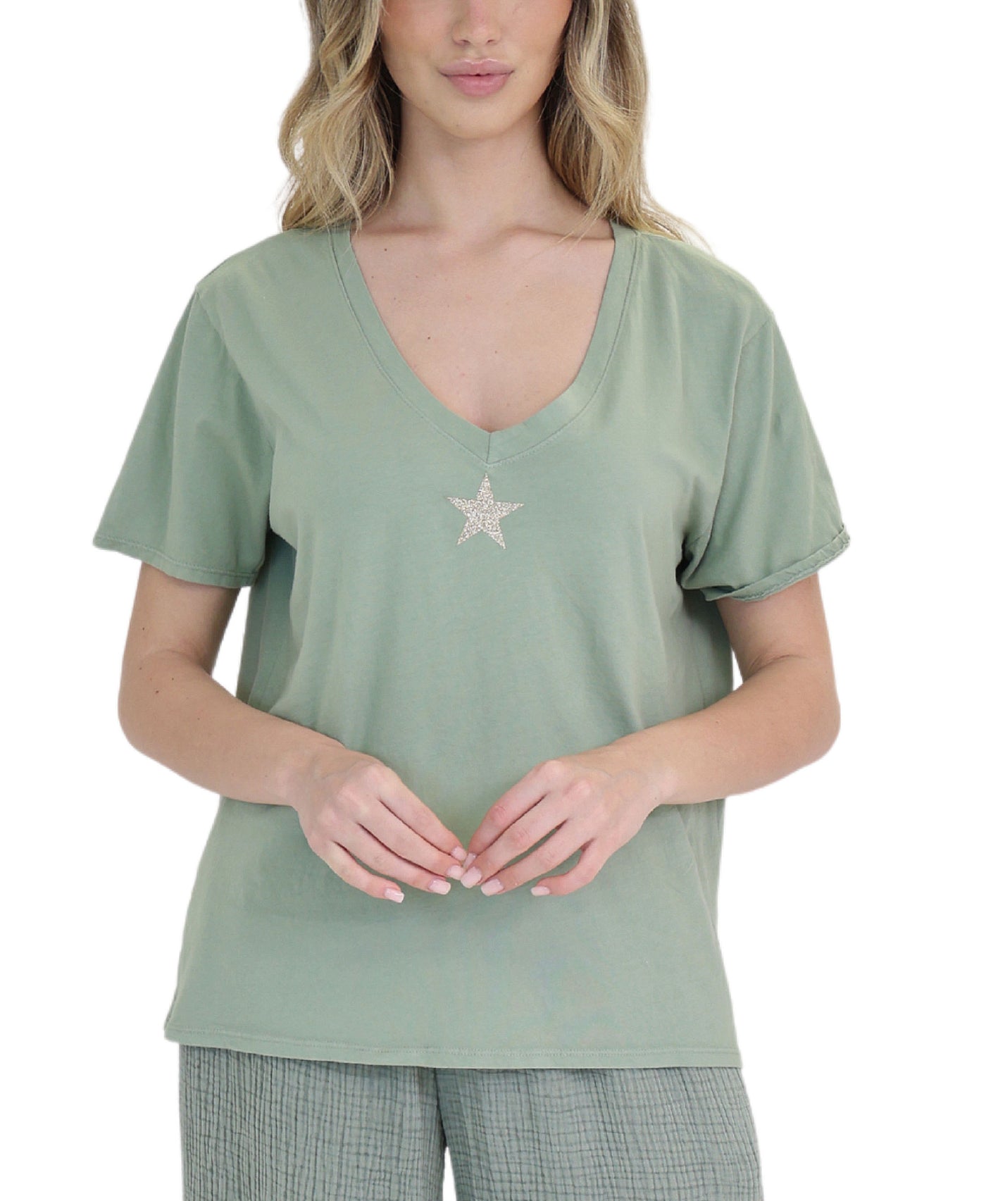 V-Neck Tee w/ Shimmer Star view 1