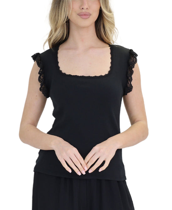 Cotton Tee w/ Lace Trim view 