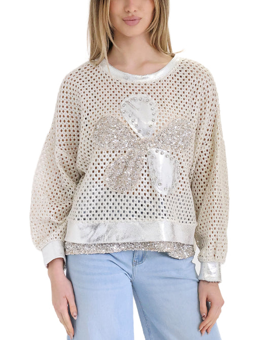 Crochet Shimmer Top w/ Rhinestones view 