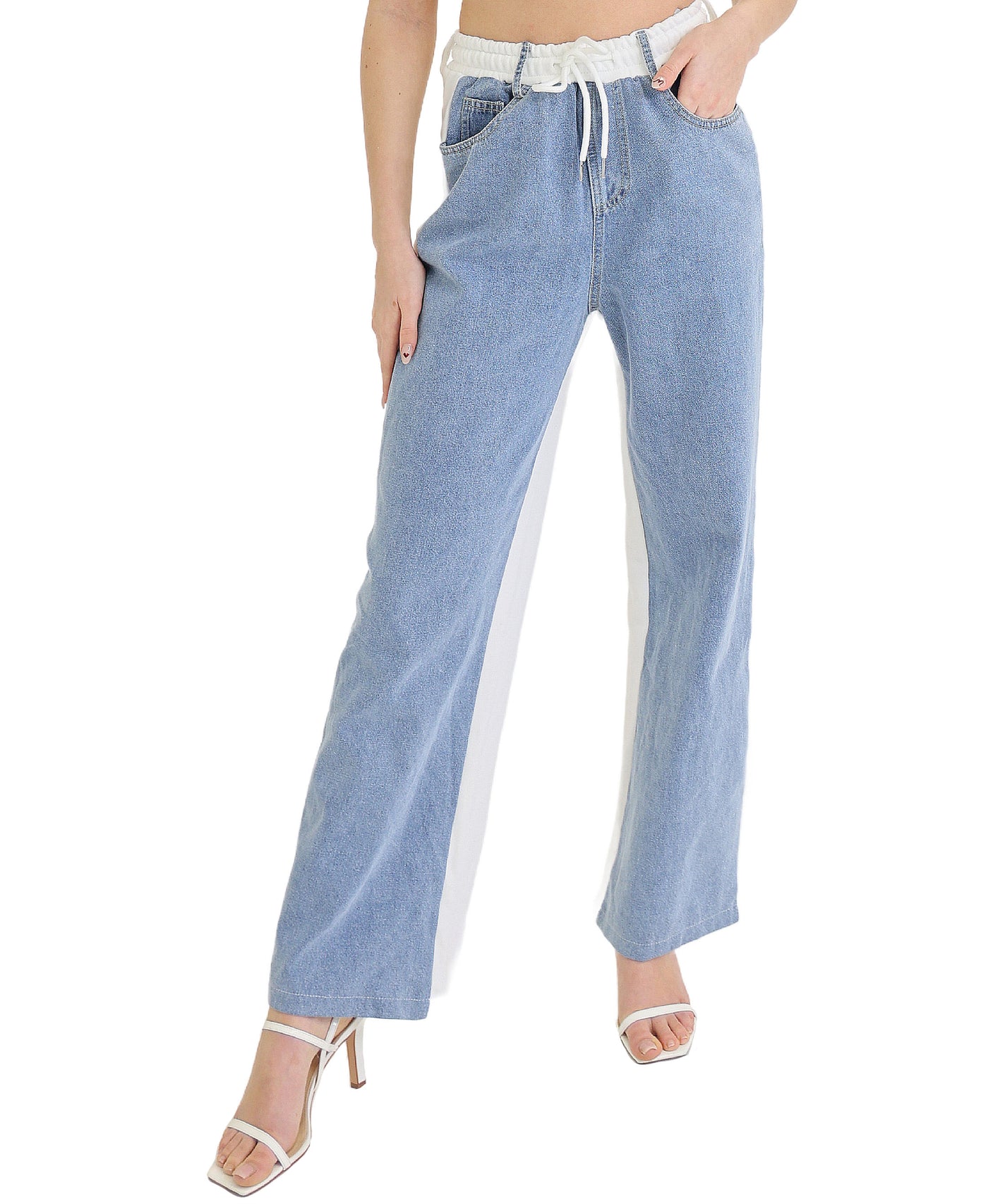 Wide Leg Sweatpants w/ Denim Trim view 1