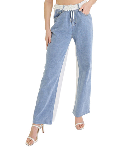 Wide Leg Sweatpants w/ Denim Trim image 1