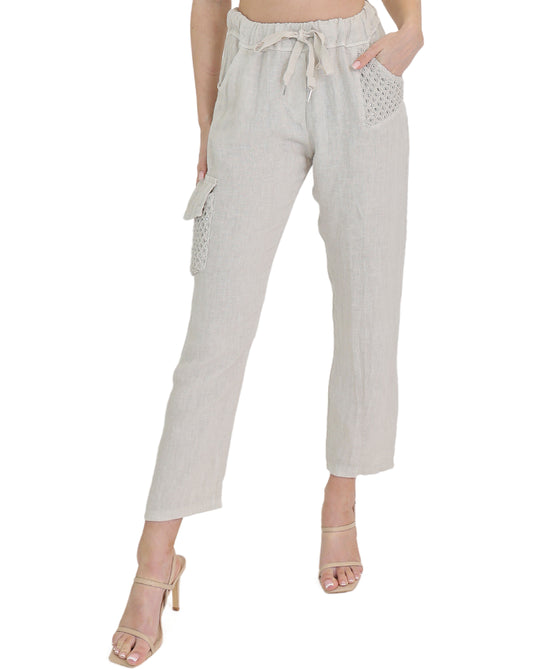 Linen Pants w/ Net Sequin Accents view 