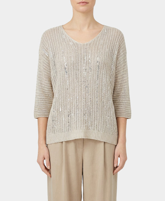 Waffle Knit Sweater w/ Silver Foil view 1