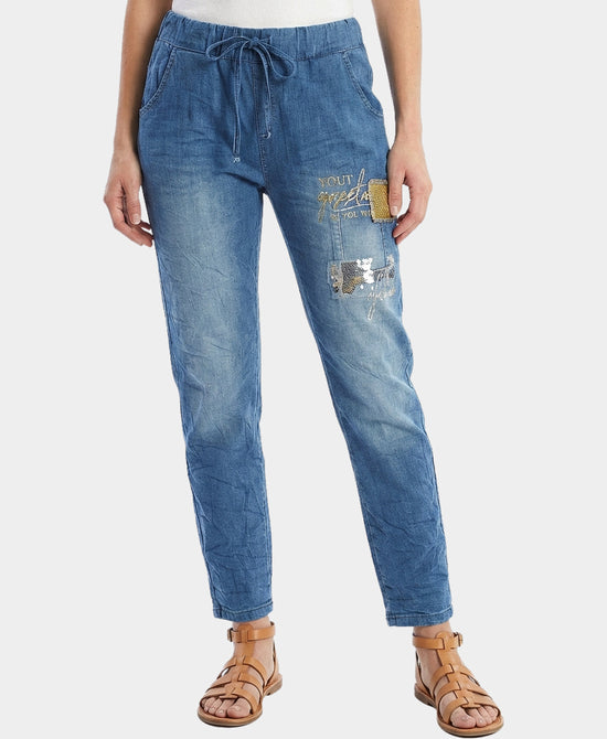 Jeans w/ Sequins & Metallic Detail view 1