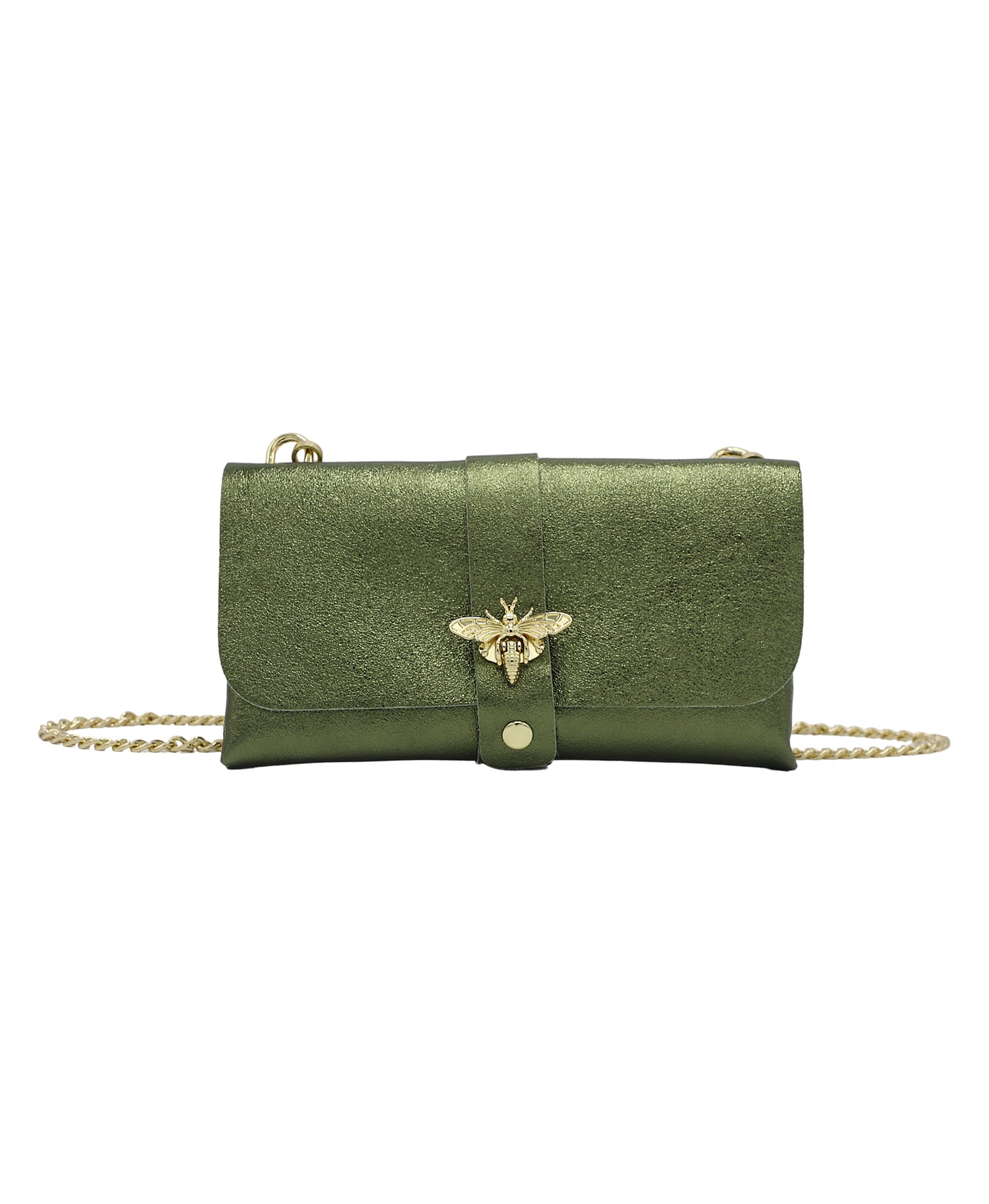 Metallic Leather Crossbody Bag w/ Bee Detail image 1