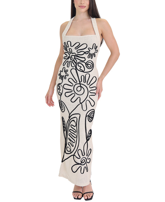 Crochet Embroidered Halter Maxi Dress view 