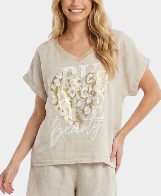 
"Pure Beauty" Linen Top in BEIGE view 1