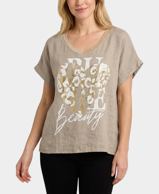 
"Pure Beauty" Linen Top in TAUPE view 1
