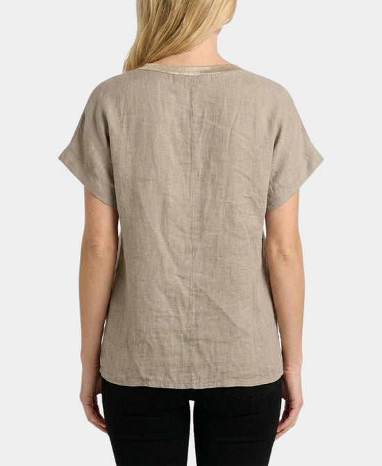 
"Pure Beauty" Linen Top in TAUPE view 2