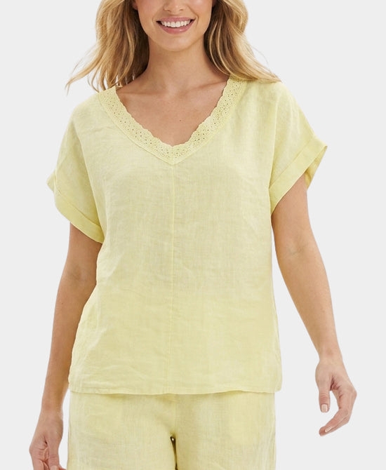 
Linen Top w/ Eyelet Trim in YELLOW view 1