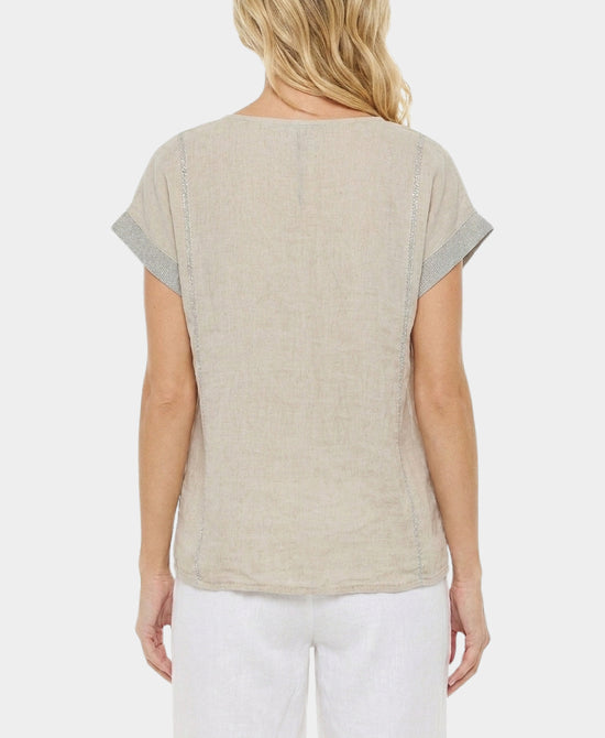 
Linen Top w/ Shimmer Trim in BEIGE view 2