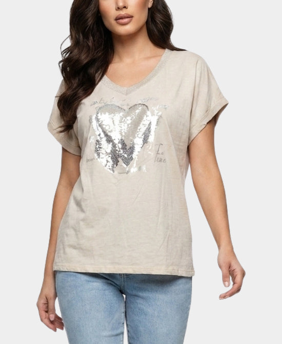
Heart Sequin & Shimmer Tee in BEIGE view 1