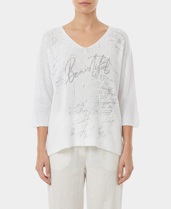 "Beautiful" Knit Top w/ Silver Foil & Crystals view 1