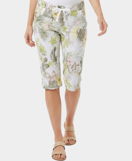 
Floral Print Capris in WHITE/GREEN view 1