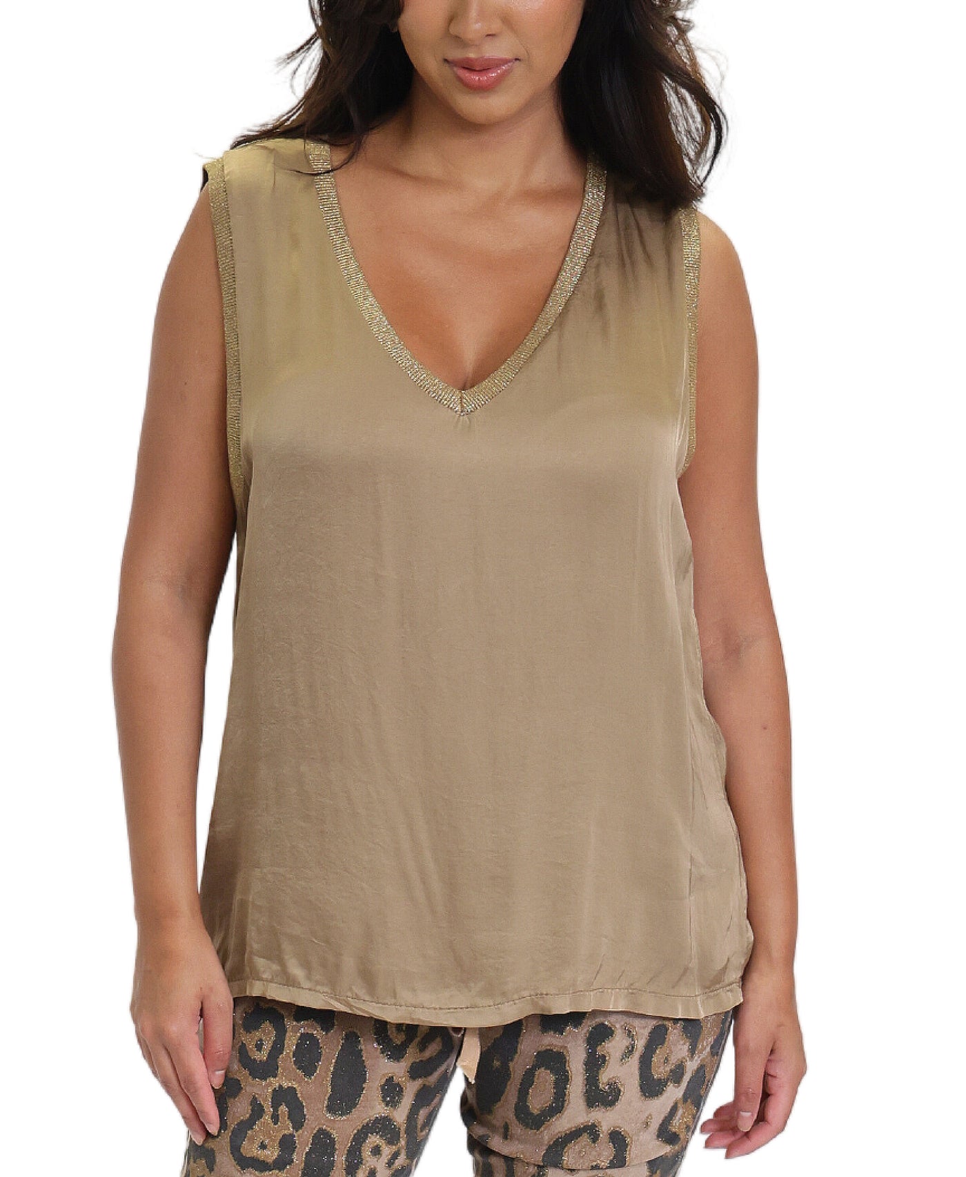 Satin Tank w/ Metallic Trim image 1