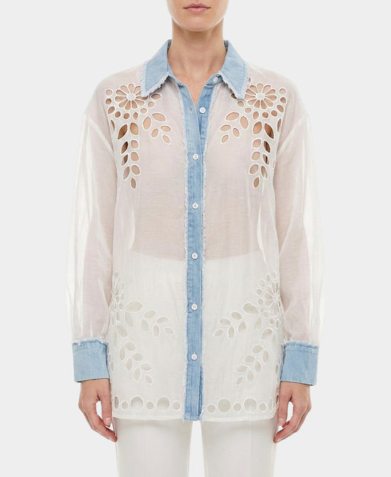 Shirt w/ Denim Trim & Cut-Outs view 1