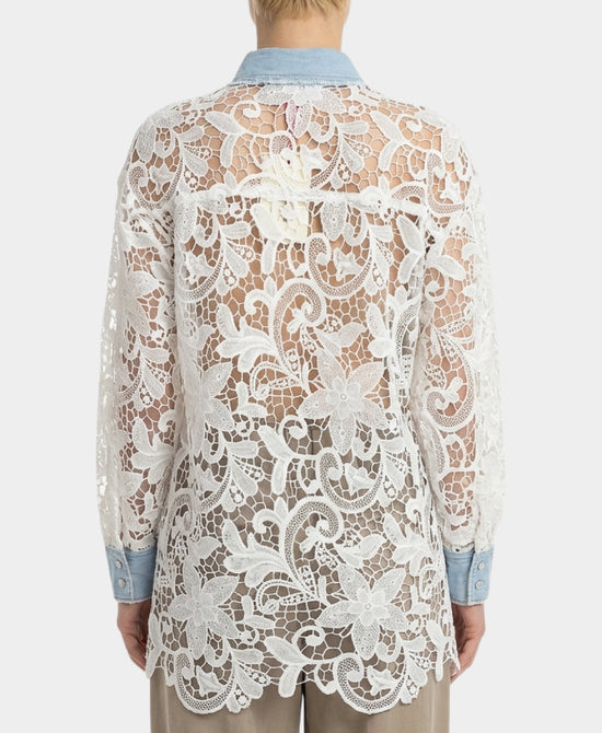 Crochet Lace Shirt w/ Denim Trim view 2
