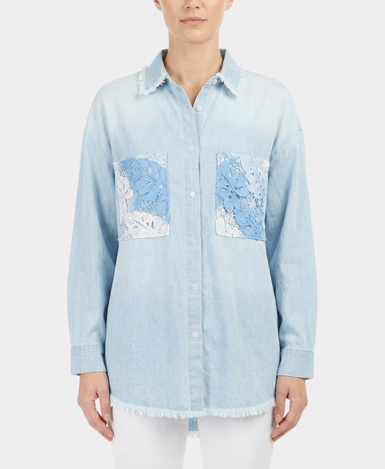 Denim Shirt w/ Crochet Lace Trim view 1